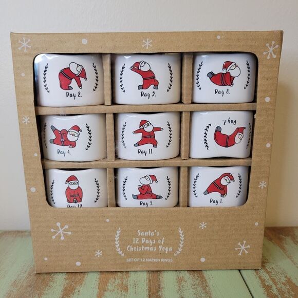 Magenta New Santa's 12 Days of Christmas Yoga Napkin Rings - Picture 1 of 14